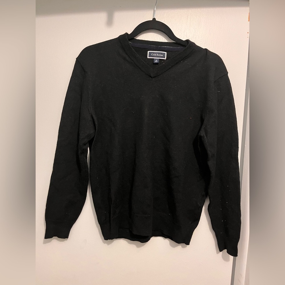 Club Room Black V-Neck Wool Sweater M